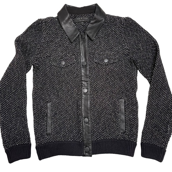 Rag & Bone Knit Shacket With Leather Trim Jacket - Picture 3 of 7